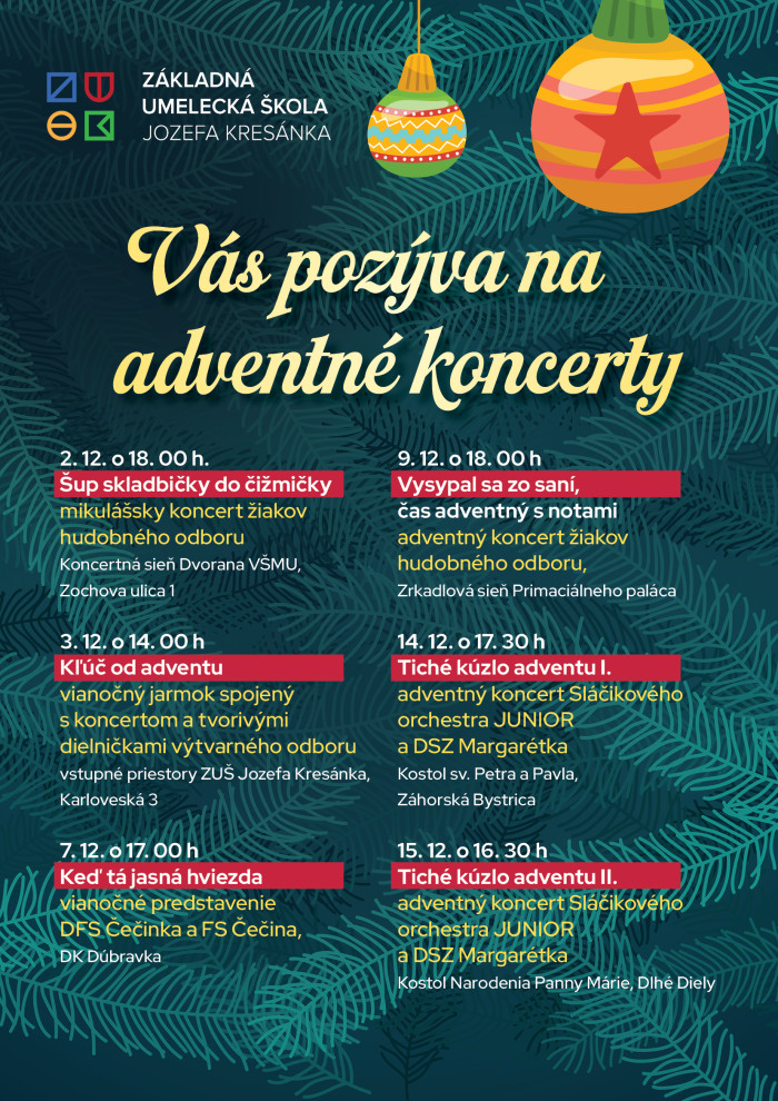 Pozývame Vás na adventné podujatia školy