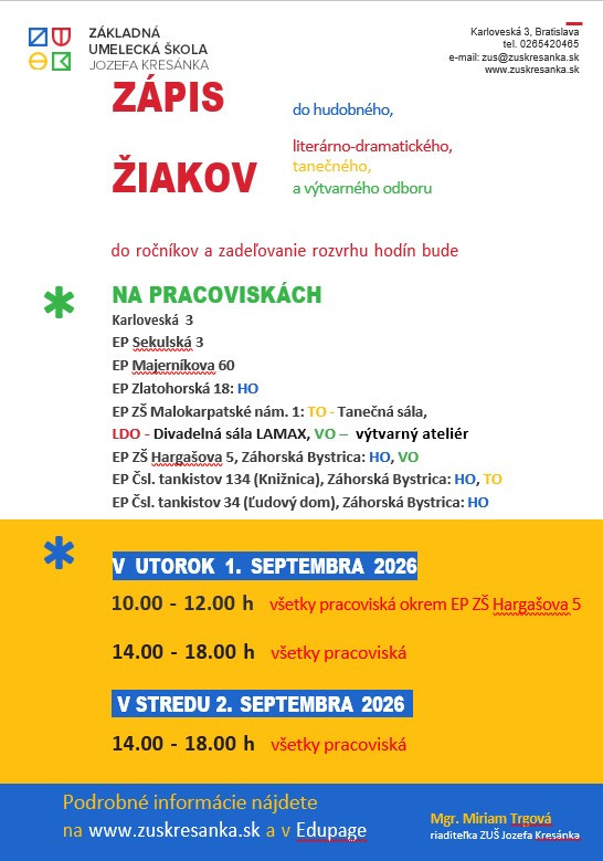 Zápis žiakov do ročníkov 2026